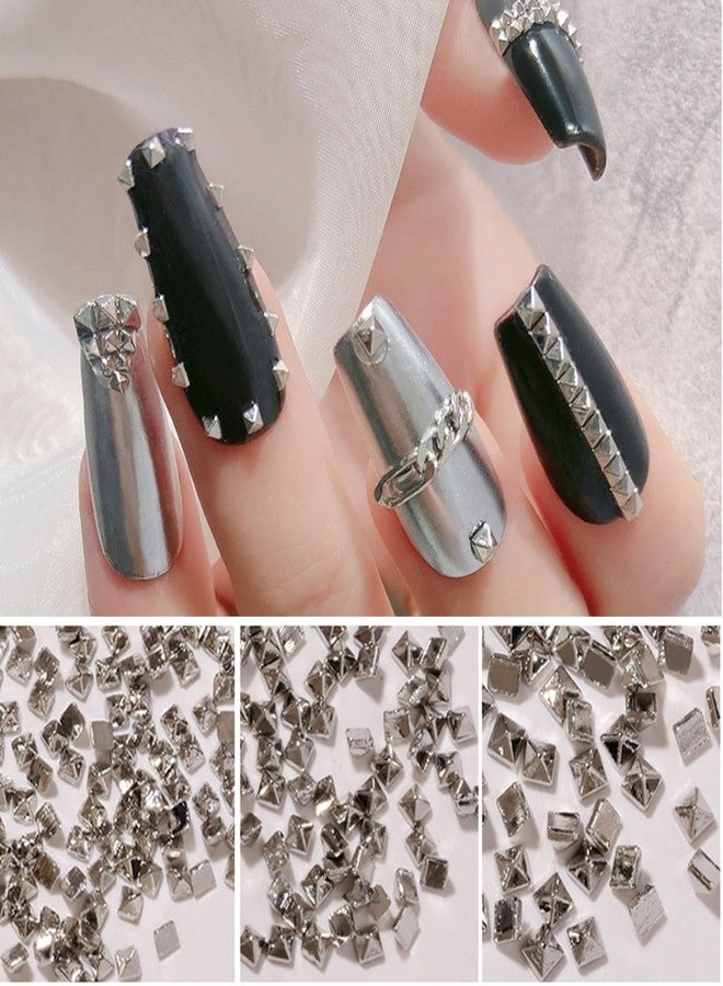 JERCLITY 600pcs Silver Square Spire Nail Charms Alloy Mini Metal Rivet Nail Charms for Acrylic Nails Flat Base Punk Style Square Spire Nail Studs Spike Nail Rivets for Women Nail Art（3 Sizes） - Image 1